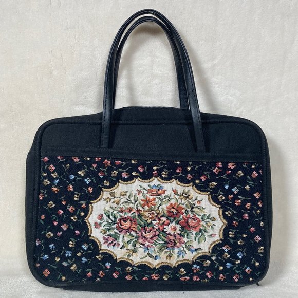 Vintage Handbags - Vintage Embroidered Floral Grandma Core Bible Book Kindle Carrier Handle Bag